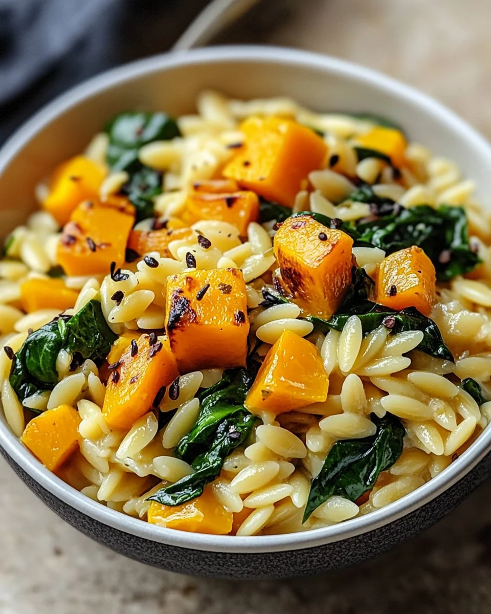 Creamy Orzo with Roasted Butternut Squash and Spinach Creamy