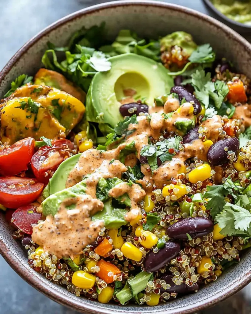 High protein southwest quinoa salad with Creamy Chipotle dressing