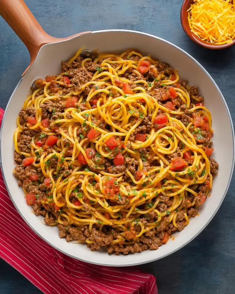 One Pot Taco Spaghetti