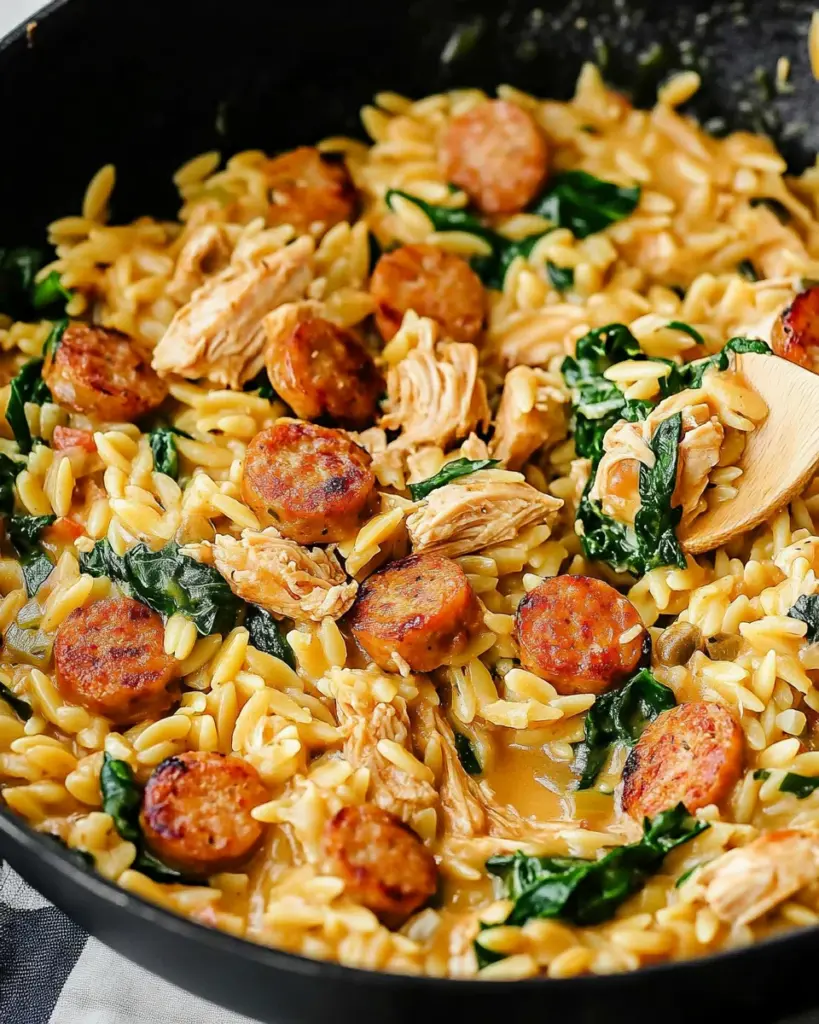 Creamy Chicken Sausage Orzo Skillet