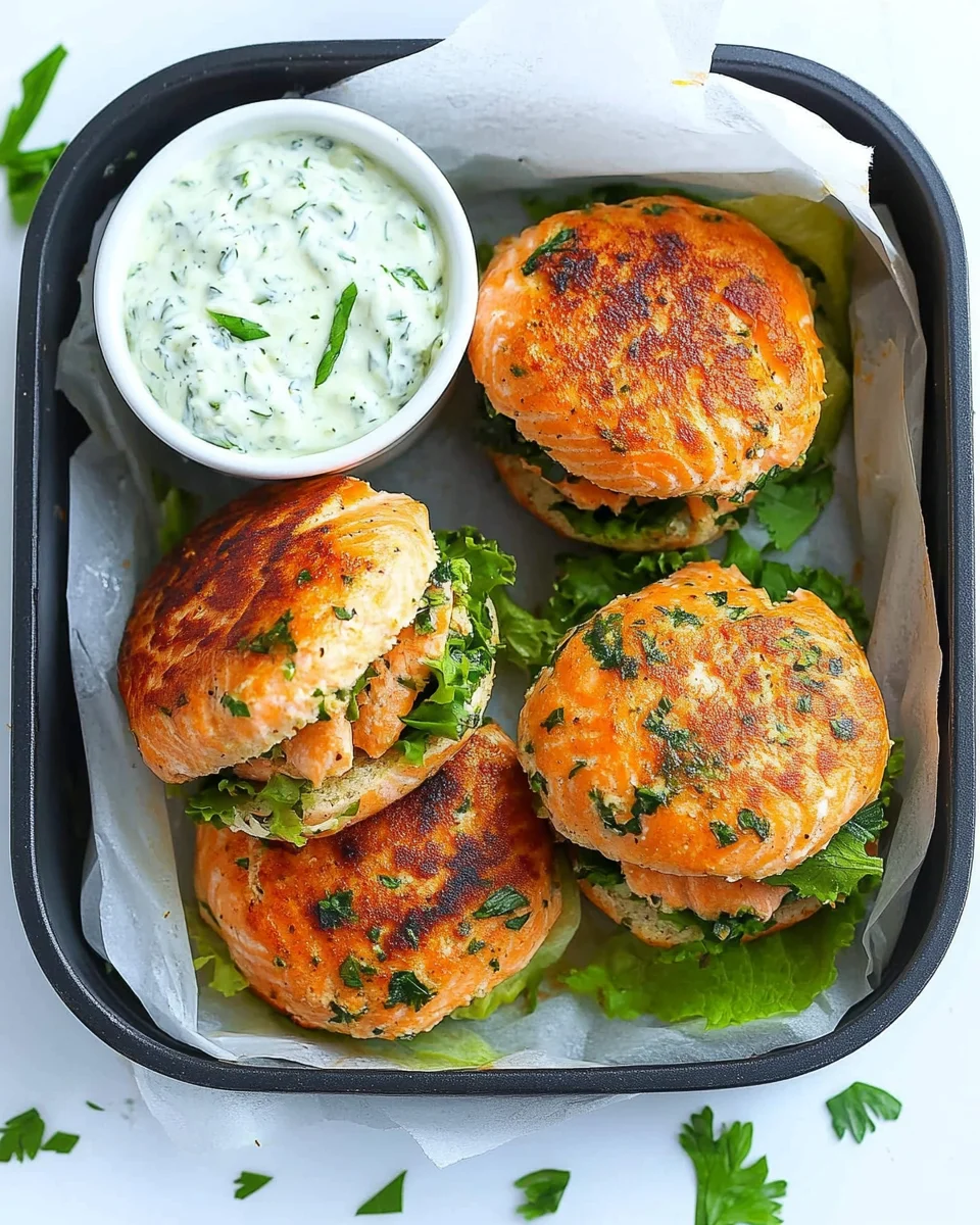 Fresh Salmon Burgers with Tzatziki Dressing Fresh