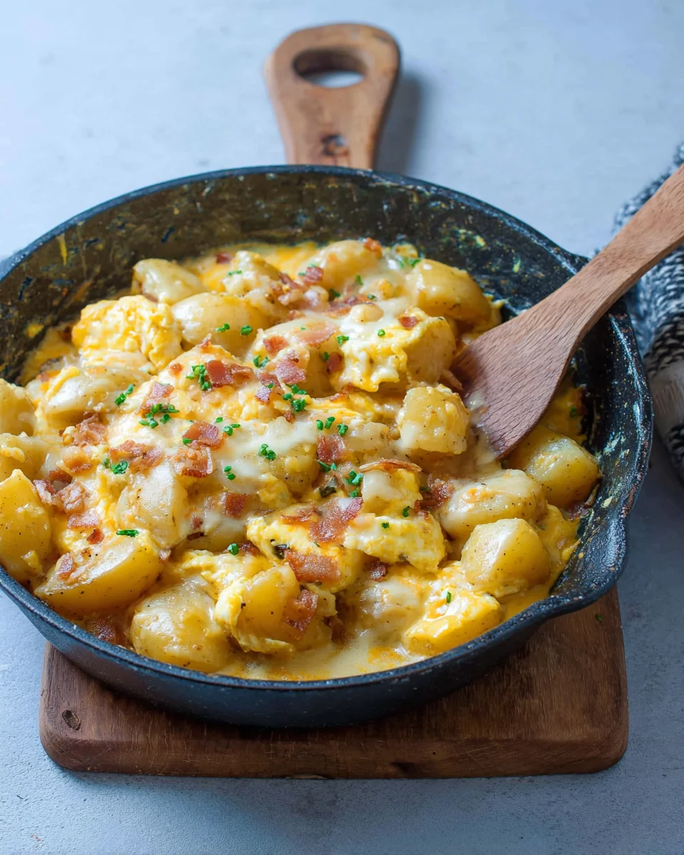 Cheesy Potato Egg Scramble Cheesy