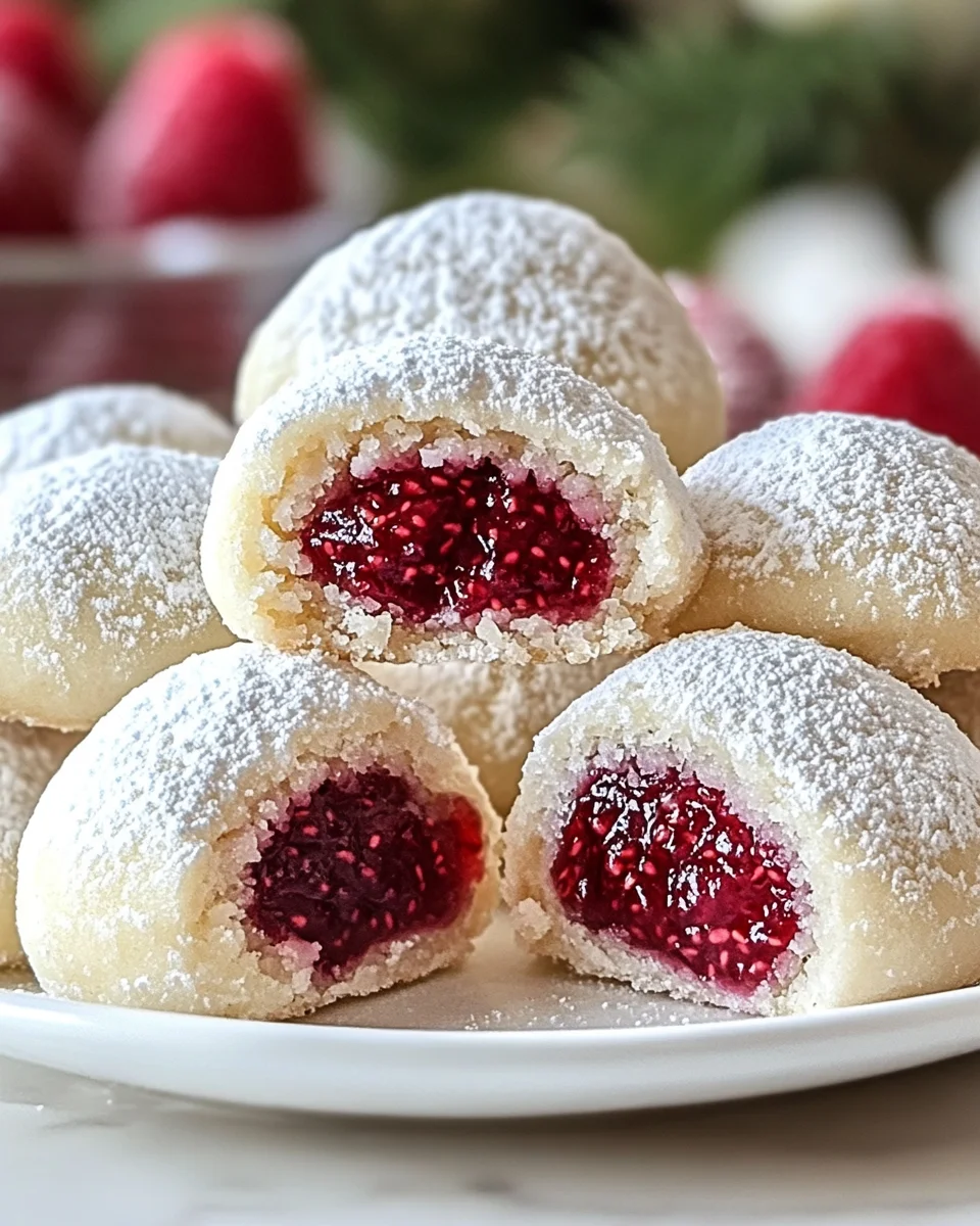 Raspberry Filled Almond Snowball Cookies Raspberry