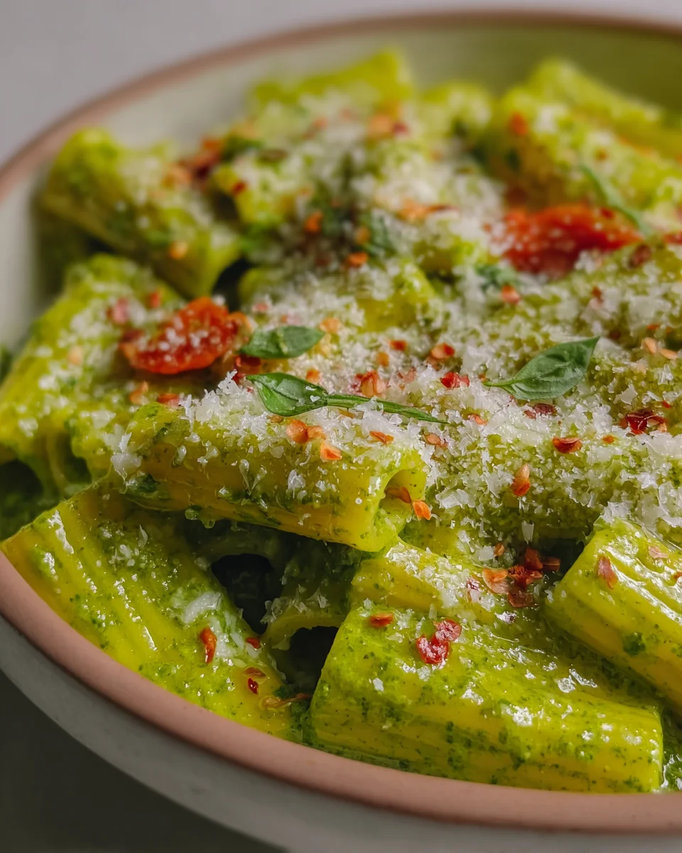 Pesto Rigatoni with Cherry Tomatoes Pesto