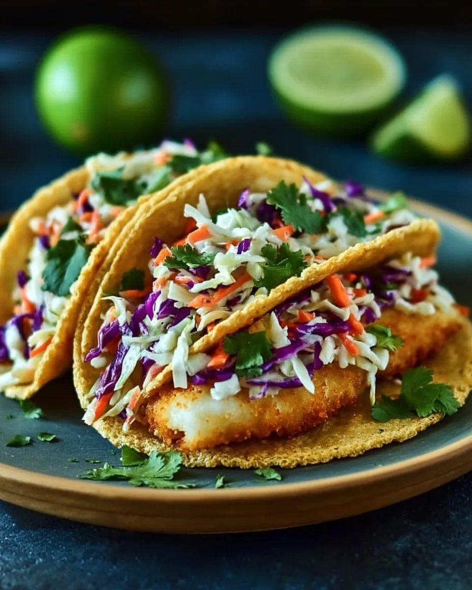 Crispy Fish Tacos with Cilantro Lime Slaw Crispy