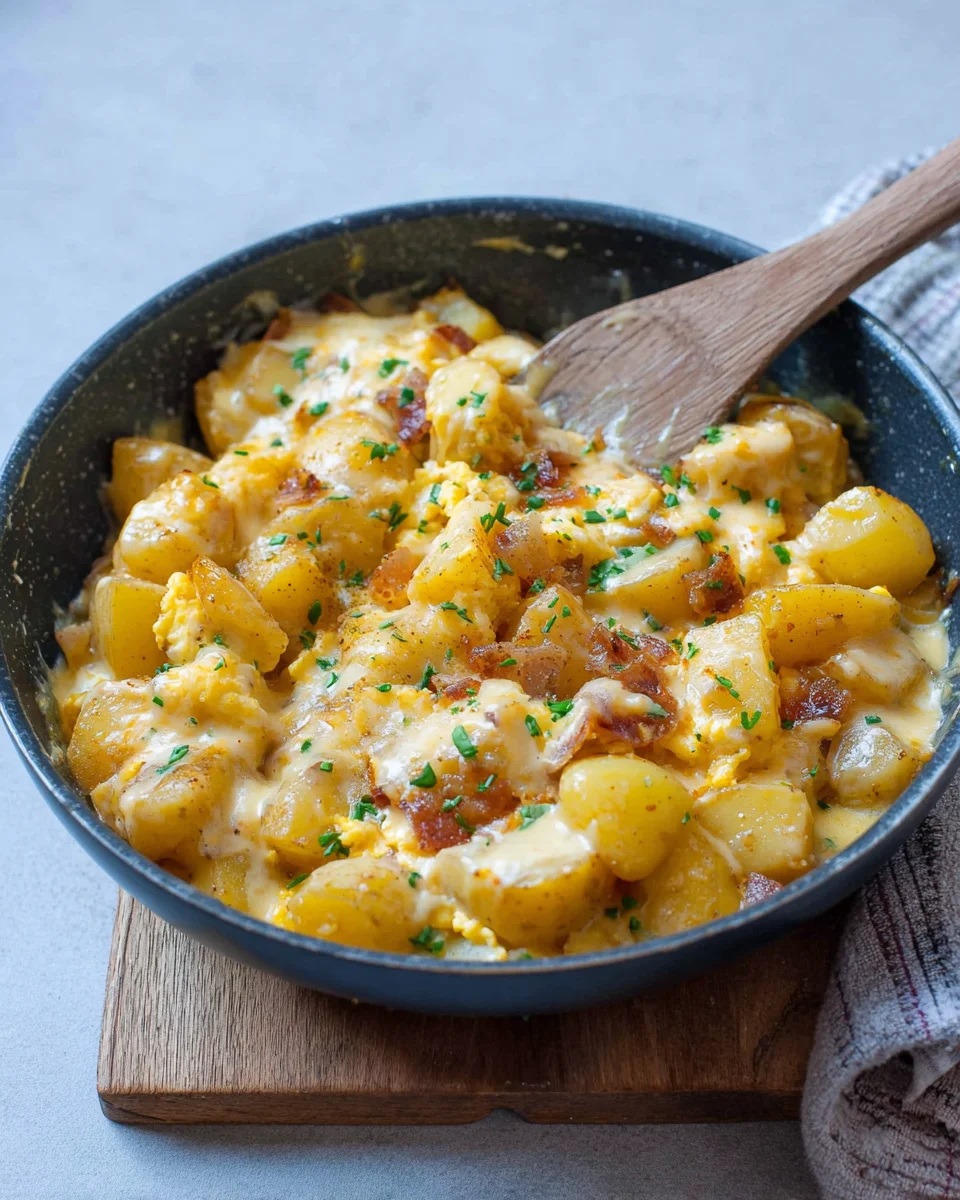 Cheesy Potato Egg Scramble Cheesy