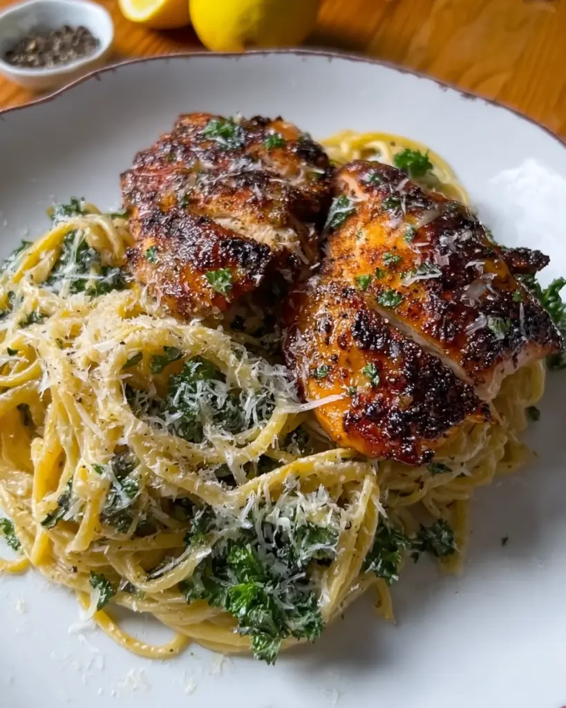 Cacio e Pepe Inspired Pasta with Lemon Paprika Chicken