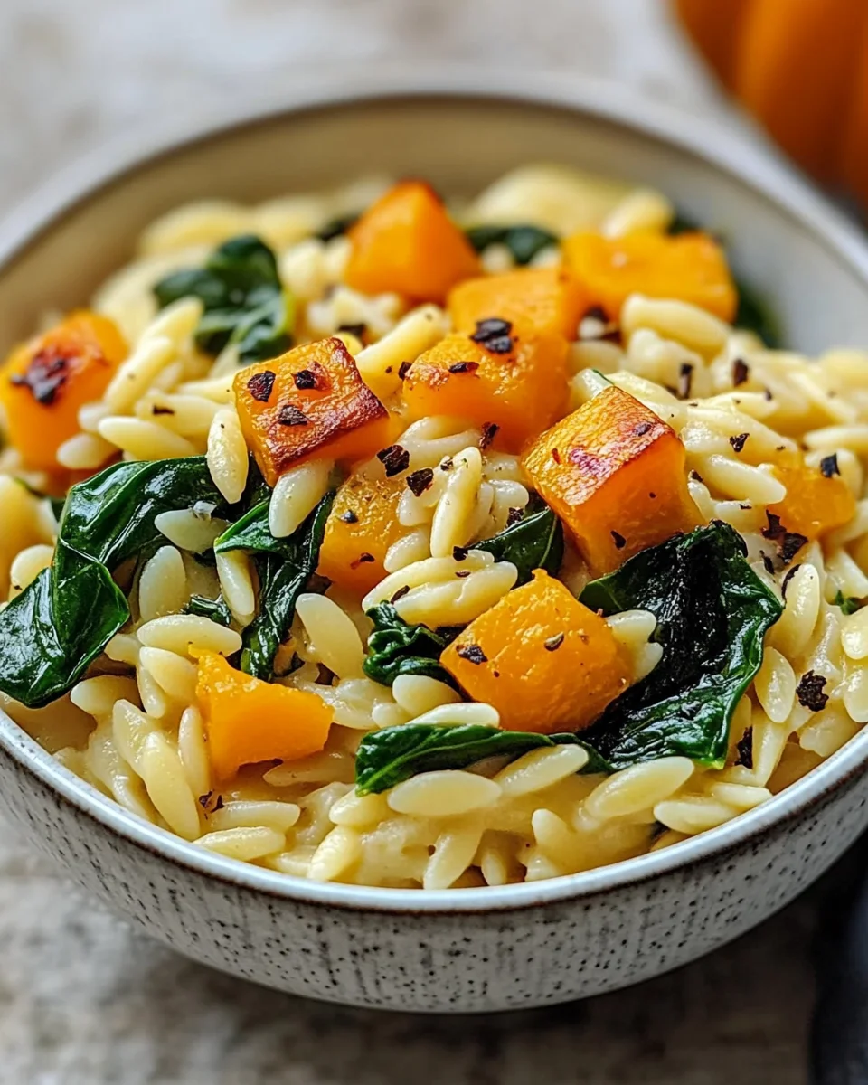 Creamy Orzo with Roasted Butternut Squash and Spinach Creamy
