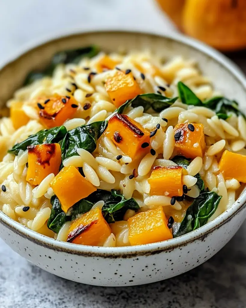 Creamy Orzo with Roasted Butternut Squash and Spinach Creamy Orzo with Roasted Butternut Squash and Spinach