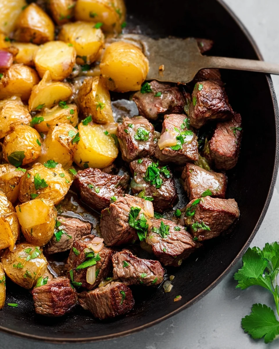 Creamy Garlic Butter Steak Bites and Potatoes Creamy