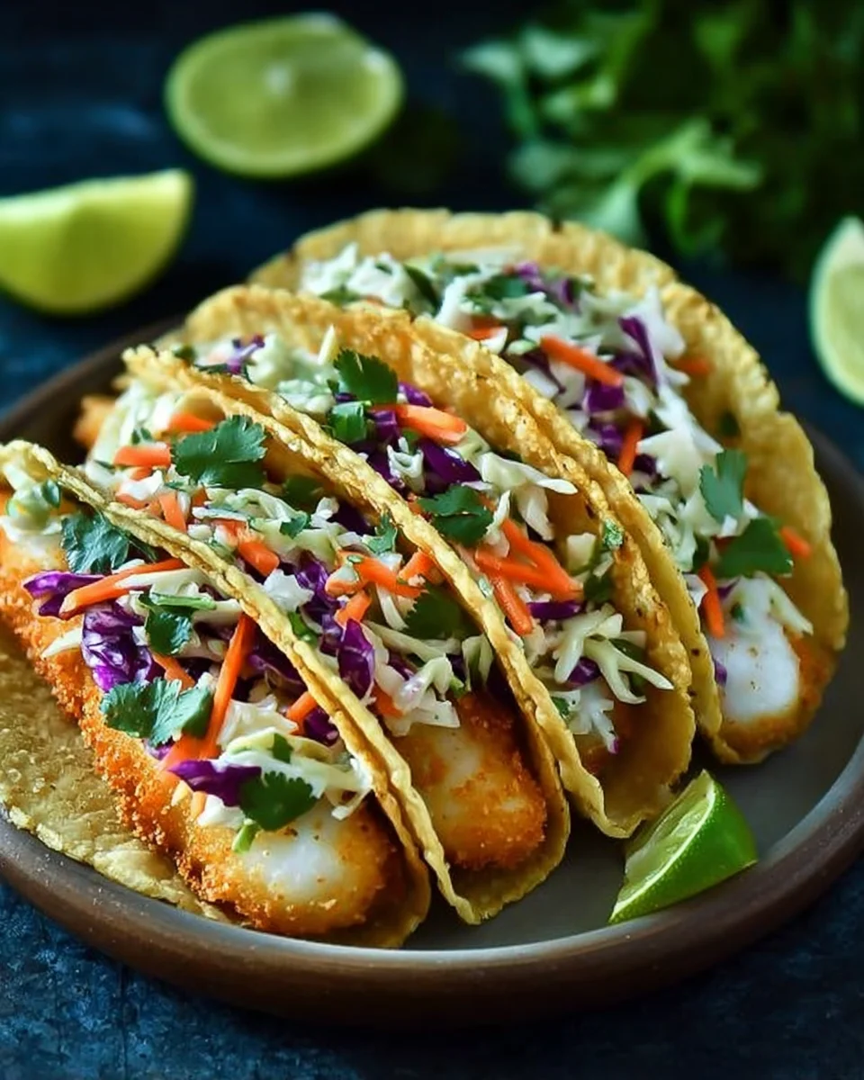 Crispy Fish Tacos with Cilantro Lime Slaw Crispy