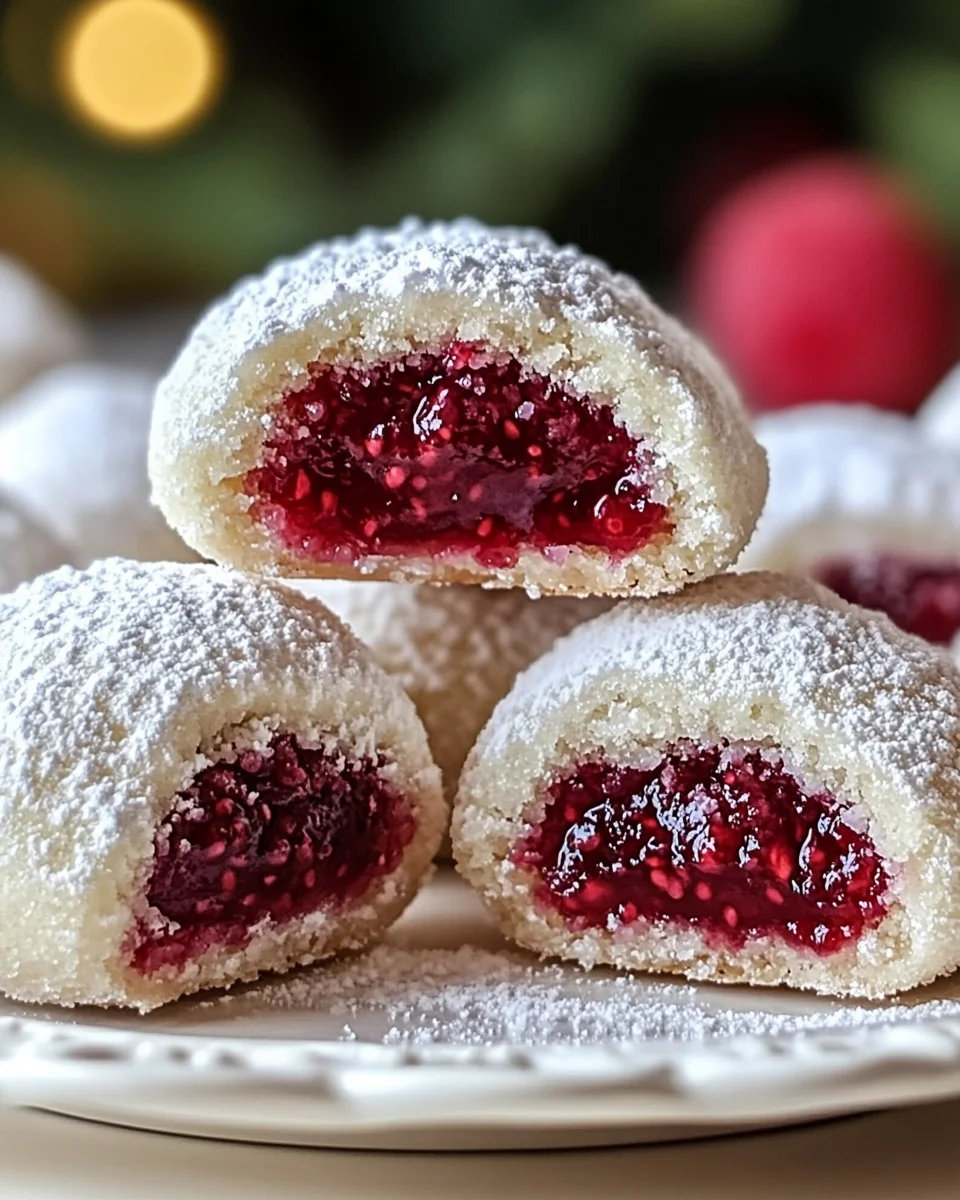 Raspberry Filled Almond Snowball Cookies Raspberry