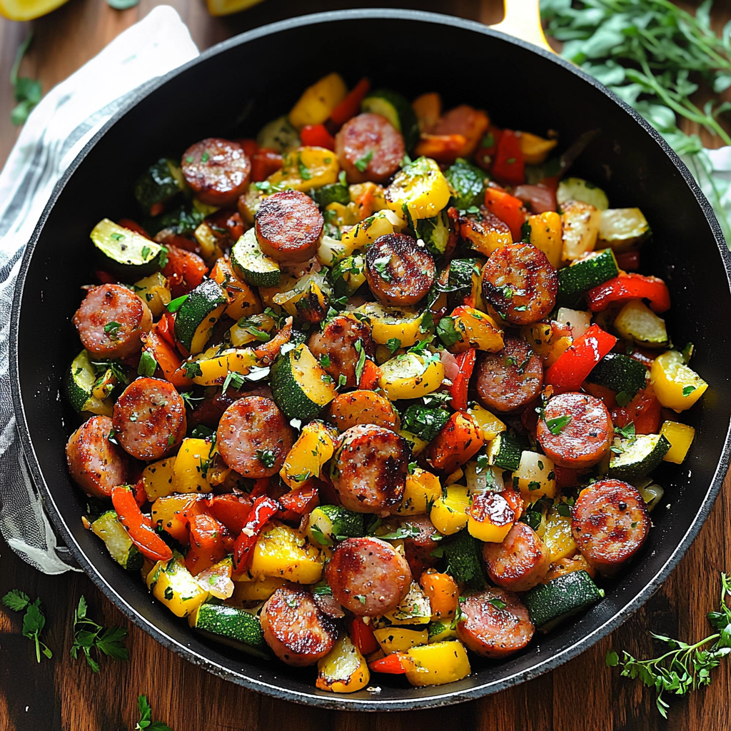 Sausage and Veggies Skillet Recipe preparation