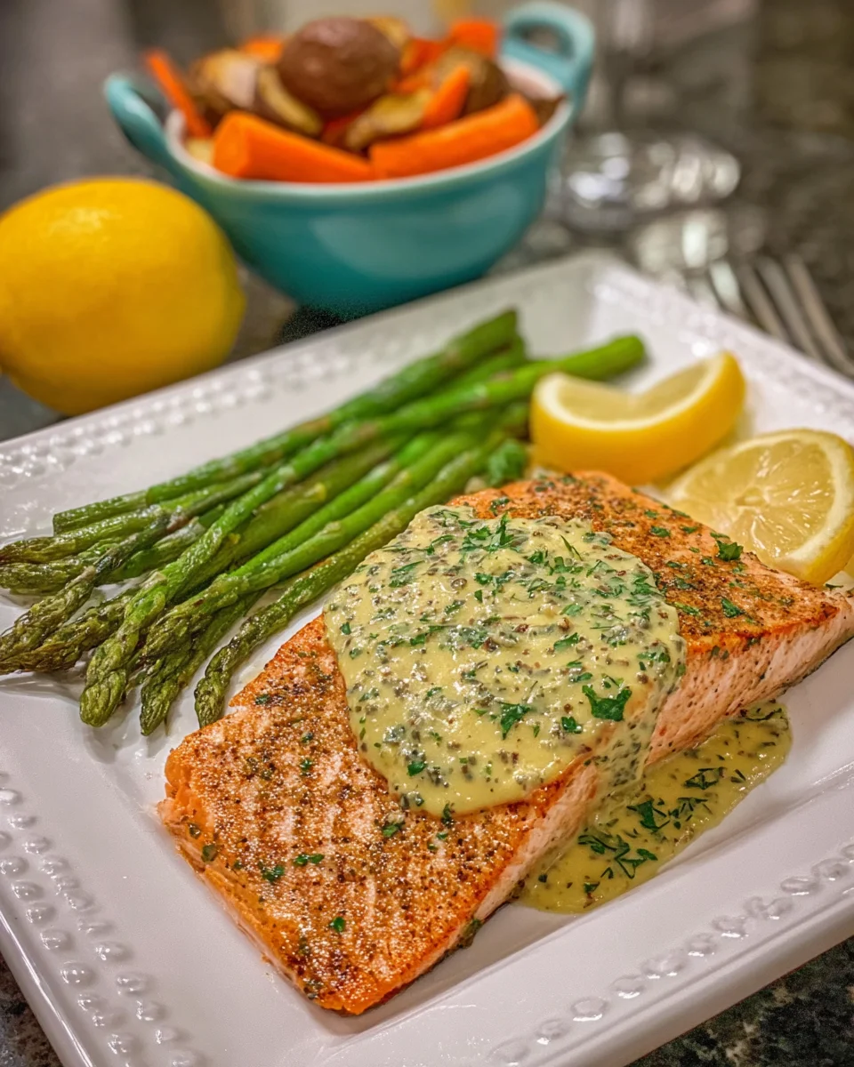 Grilled Salmon with Mustard-Herb Butter Grilled