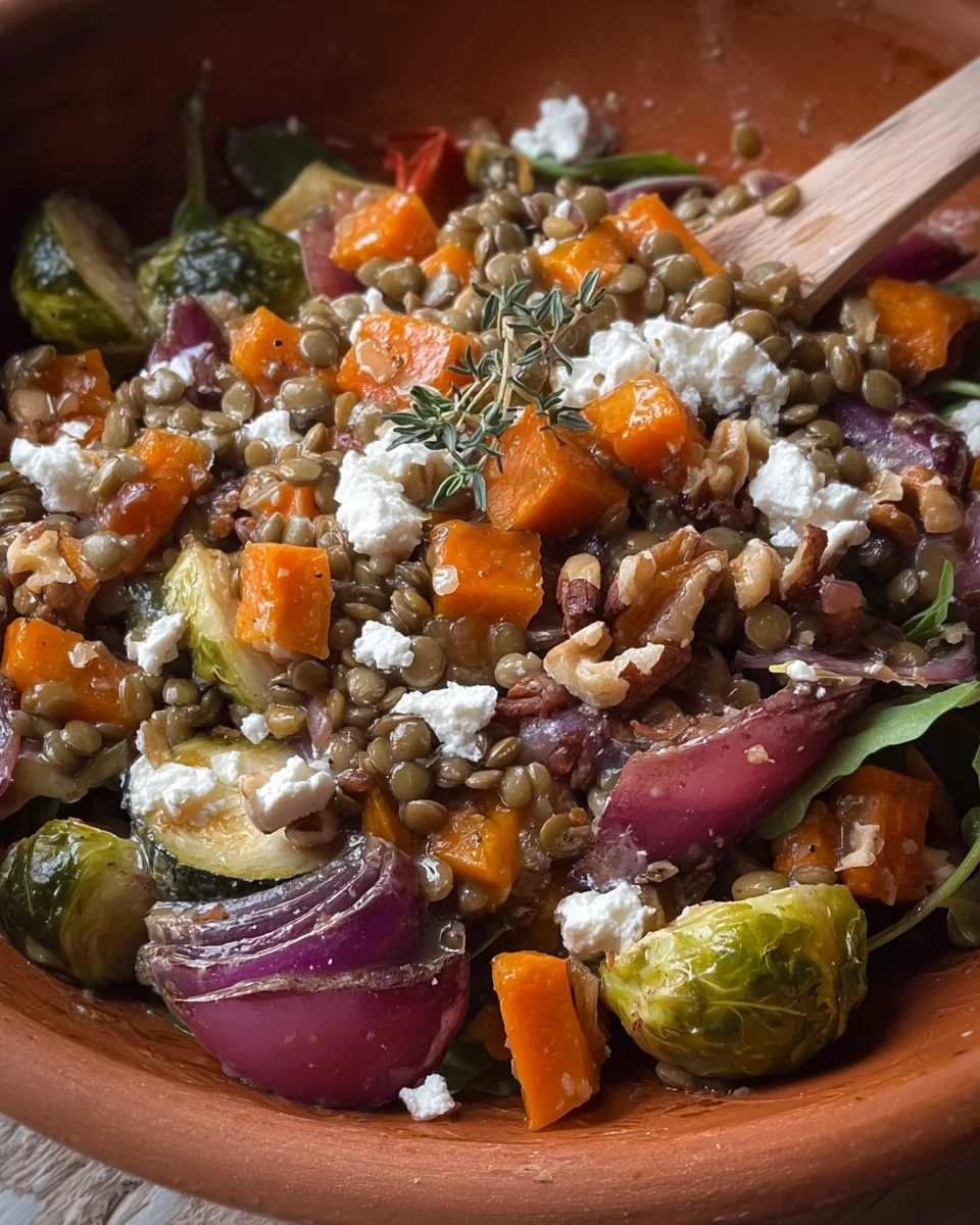 Roasted Veggie Lentil Salad with Maple-Mustard Dressing Roasted