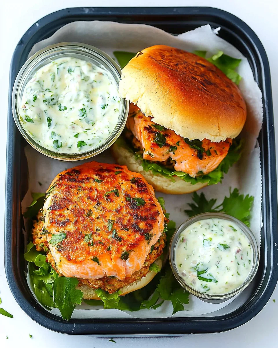 Fresh Salmon Burgers with Tzatziki Dressing Fresh
