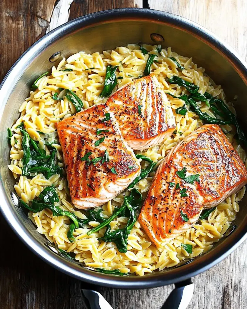 One Skillet Salmon with Lemon Orzo