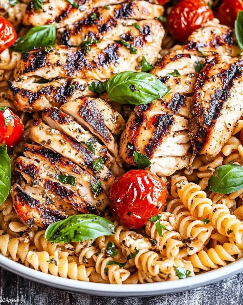Tomato Basil Pasta with Balsamic Grilled Chicken