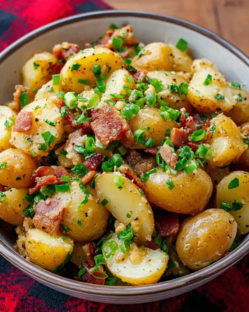 Warm German Potato Salad , with bacon, vinegar, and mustard!