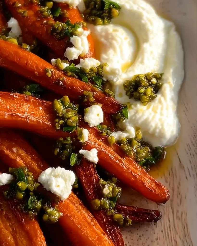 CRISPY CARROT FRIES WITH WHIPPED HONEY-RICOTTA & PISTACHIO GREMOLATA