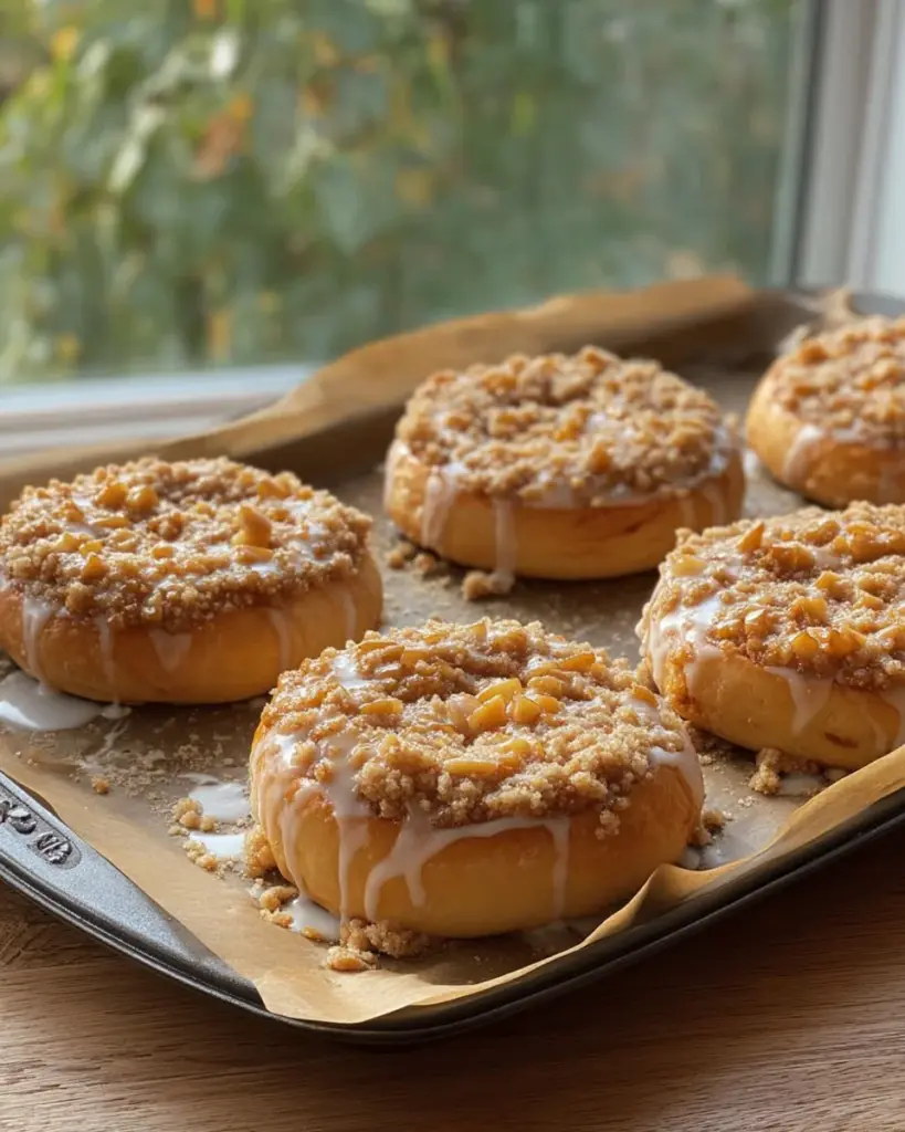 Apple Cheesecake Buns with a Crumble Topping and Sweet Glaze