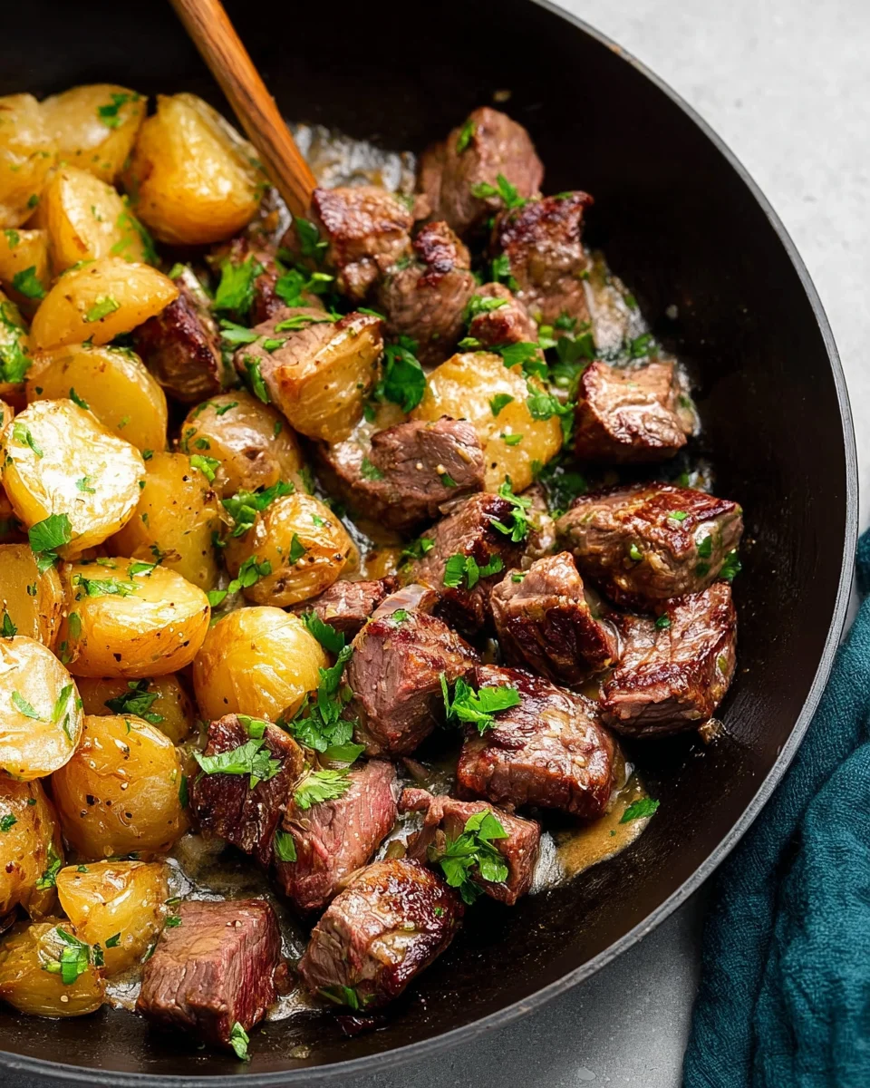Creamy Garlic Butter Steak Bites and Potatoes Creamy