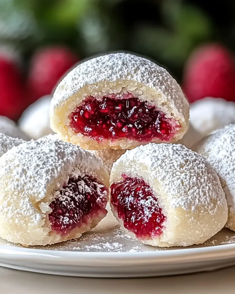 Raspberry Filled Almond Snowball Cookies Raspberry Filled Almond Snowball Cookies