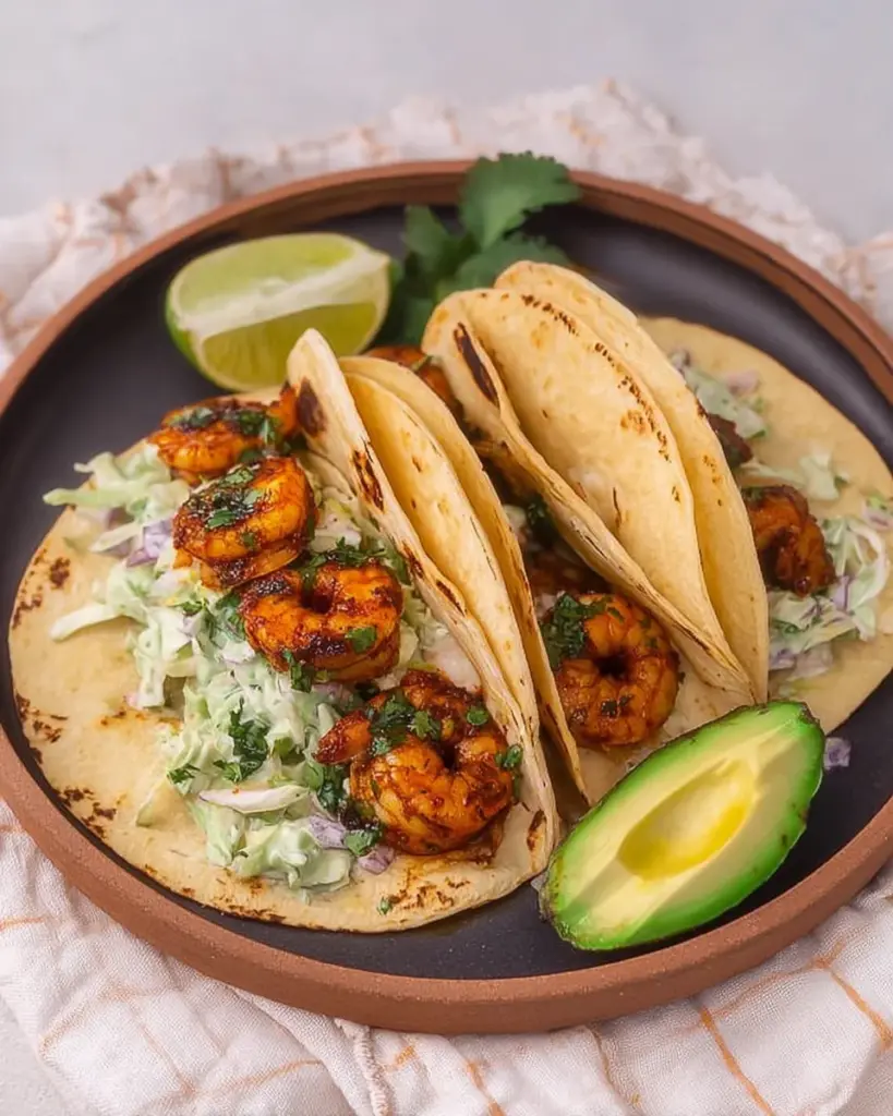 Cilantro Lime Shrimp Tacos with Creamy Slaw