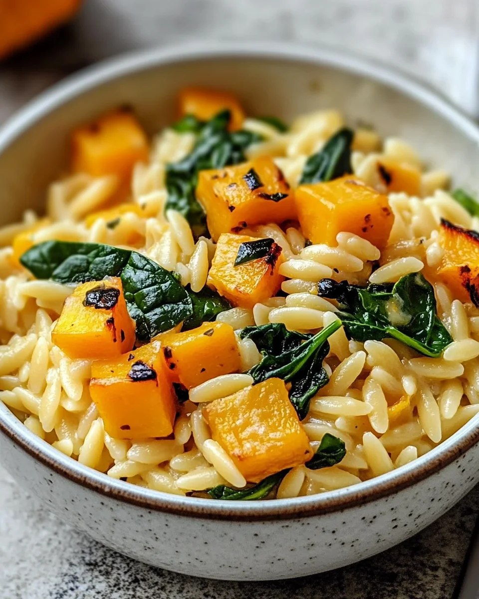 Creamy Orzo with Roasted Butternut Squash and Spinach Creamy