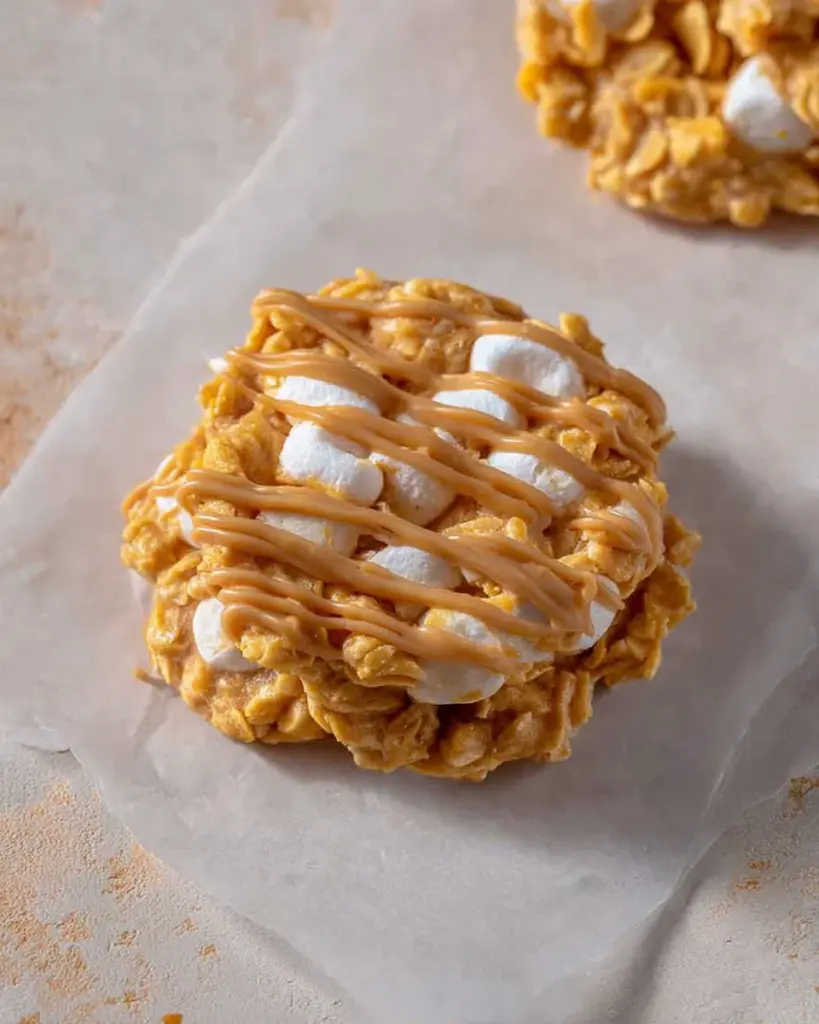 No bake peanut butter Cornflake cookies with marshmallows