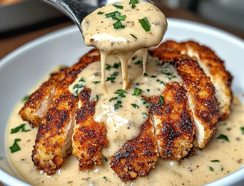 Parmesan Crusted Chicken with Creamy Garlic Sauce