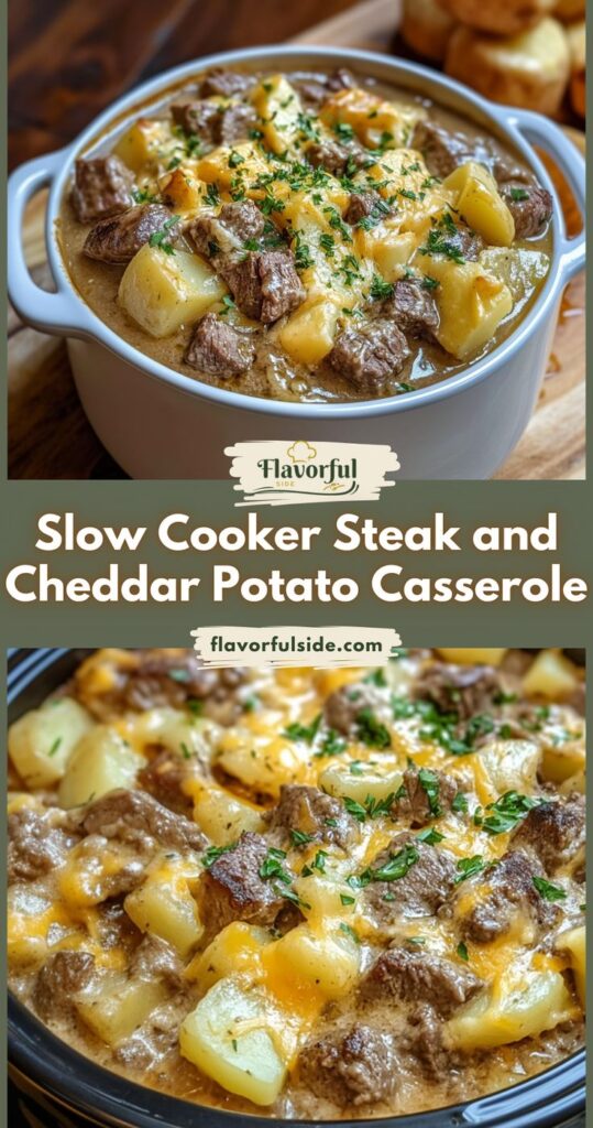 Slow Cooker Steak and Cheddar Potato Casserole: