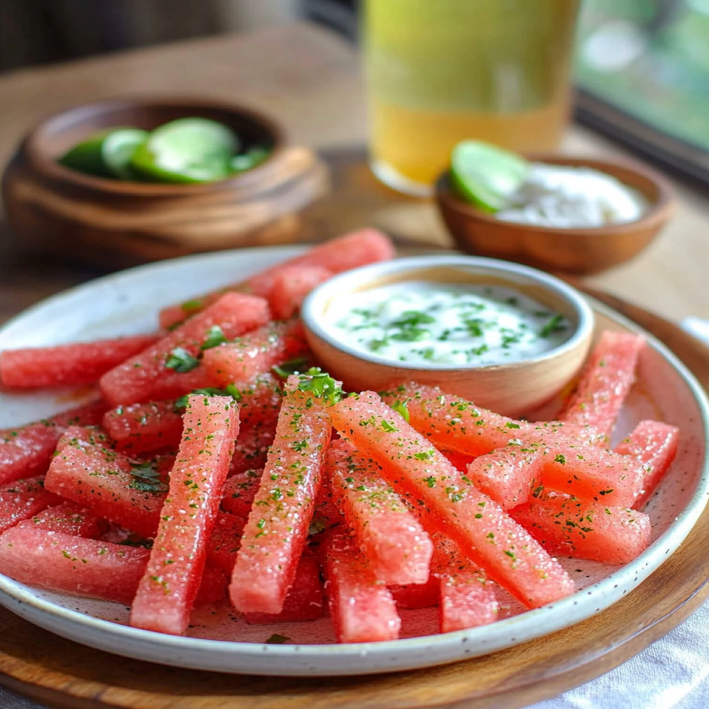 Watermelon Fries with Coconut Lime Dip Recipe preparation