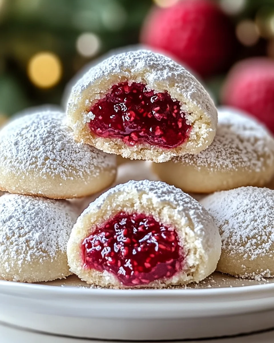 Raspberry Filled Almond Snowball Cookies Raspberry