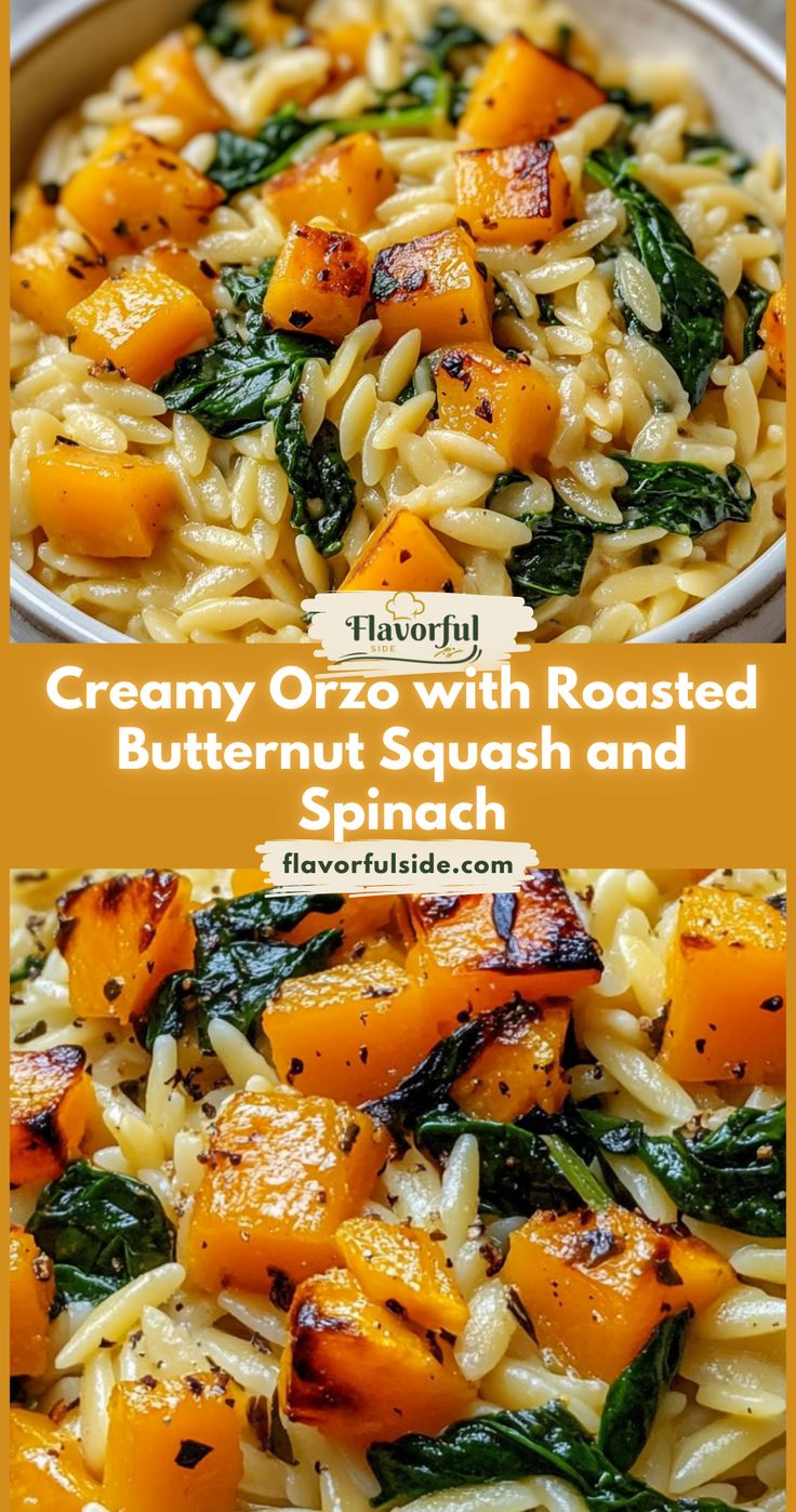 Creamy Orzo with Roasted Butternut Squash and Spinach Creamy Orzo with Roasted Butternut Squash and Spinach