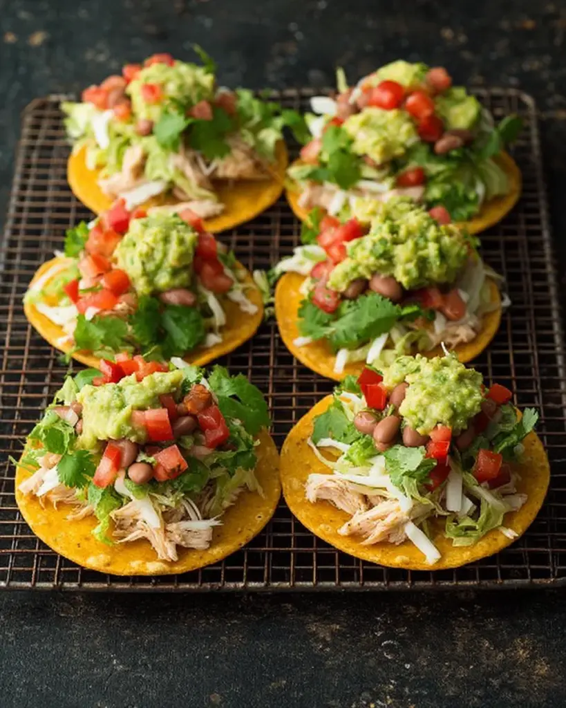 Tostadas with Chicken Guacamole and Beans Tostadas with Chicken Guacamole and Beans