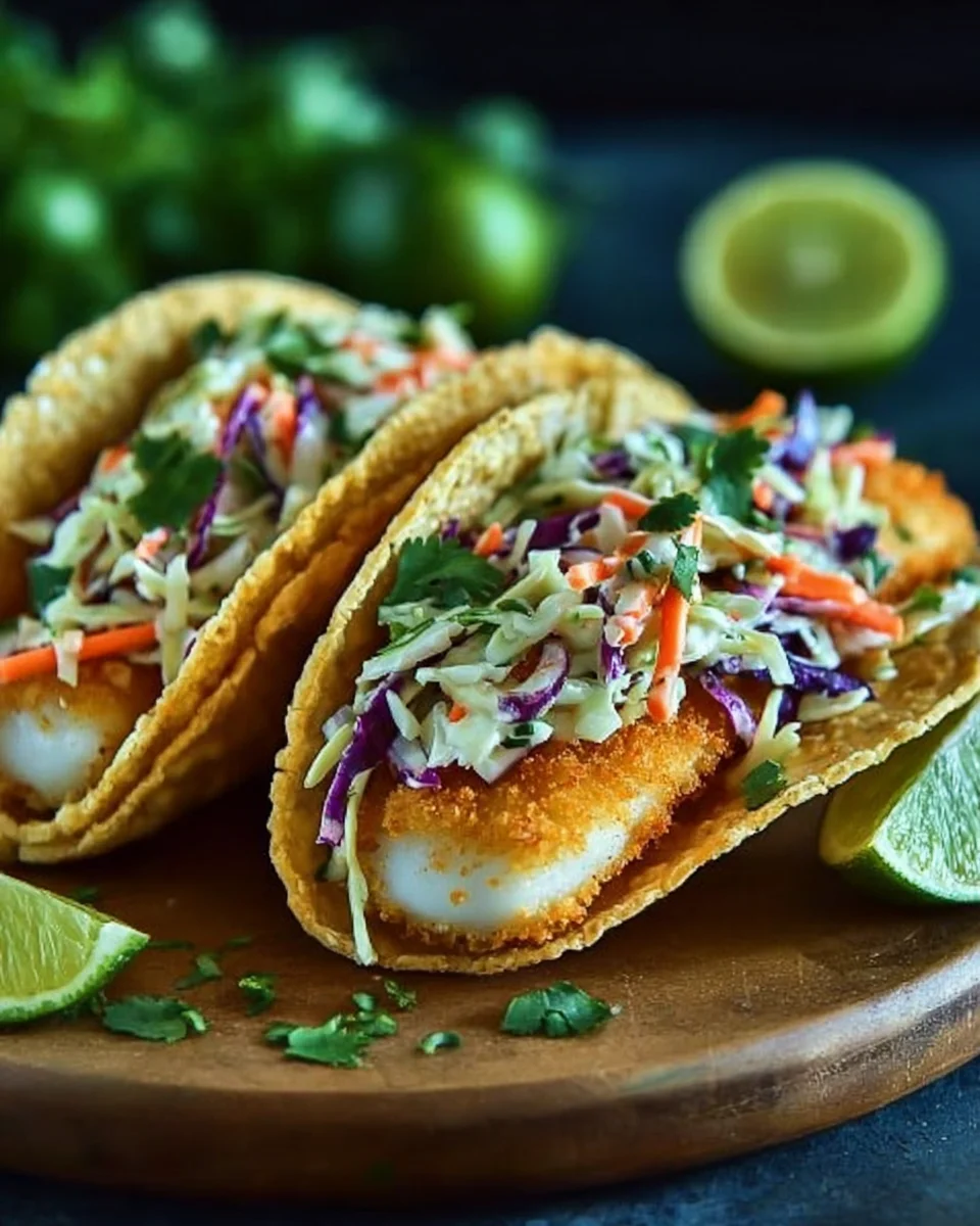 Crispy Fish Tacos with Cilantro Lime Slaw Crispy