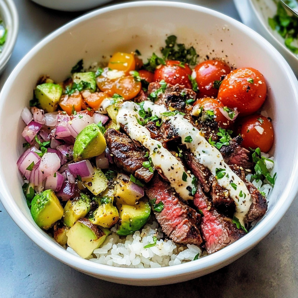 Mediterranean Steak Bowls Serving and storing