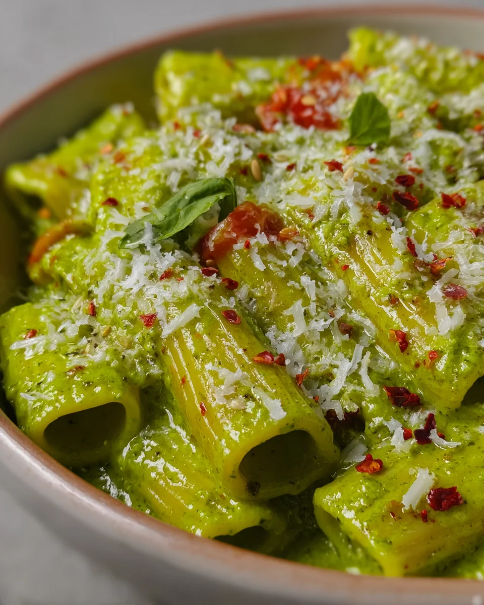 Pesto Rigatoni with Cherry Tomatoes Pesto