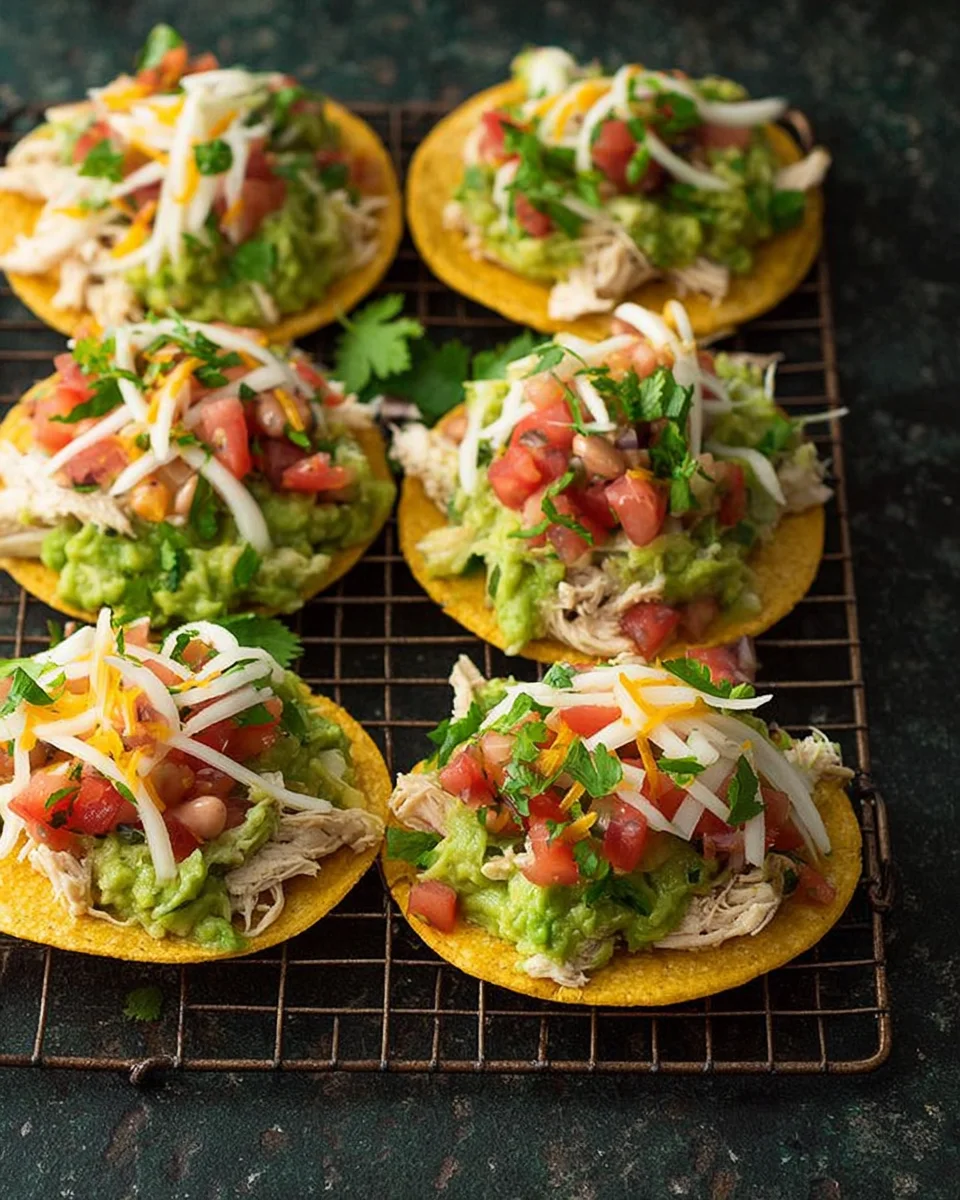 Tostadas with Chicken Guacamole and Beans Tostadas