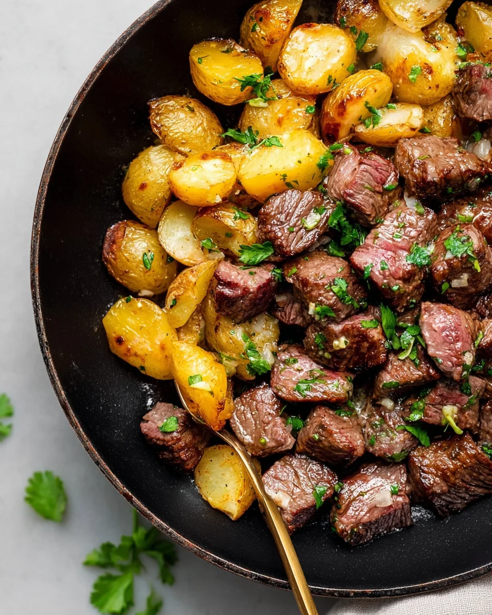 Creamy Garlic Butter Steak Bites and Potatoes Creamy