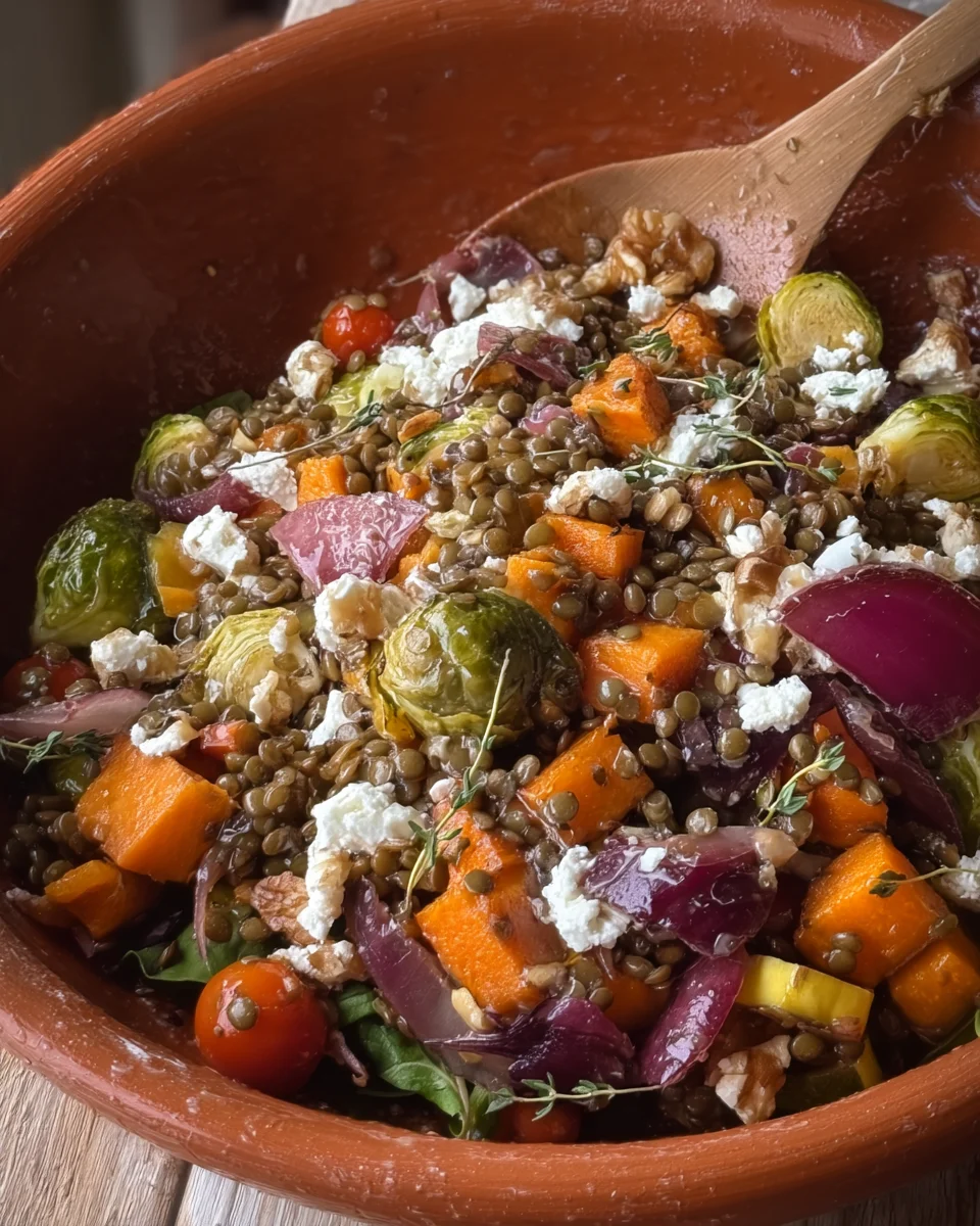 Roasted Veggie Lentil Salad with Maple-Mustard Dressing Roasted