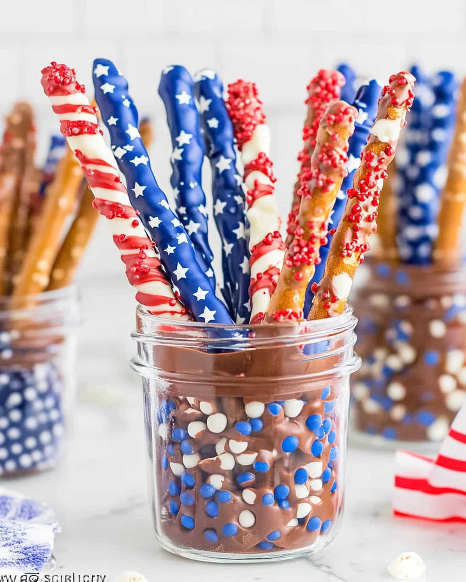 4th of July Chocolate Covered Pretzel Rods 4th