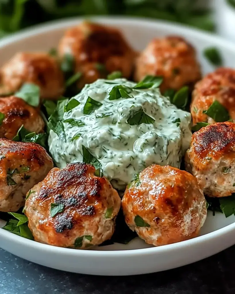 Greek Chicken Meatballs with Homemade Tzatziki Greek Chicken Meatballs with Homemade Tzatziki