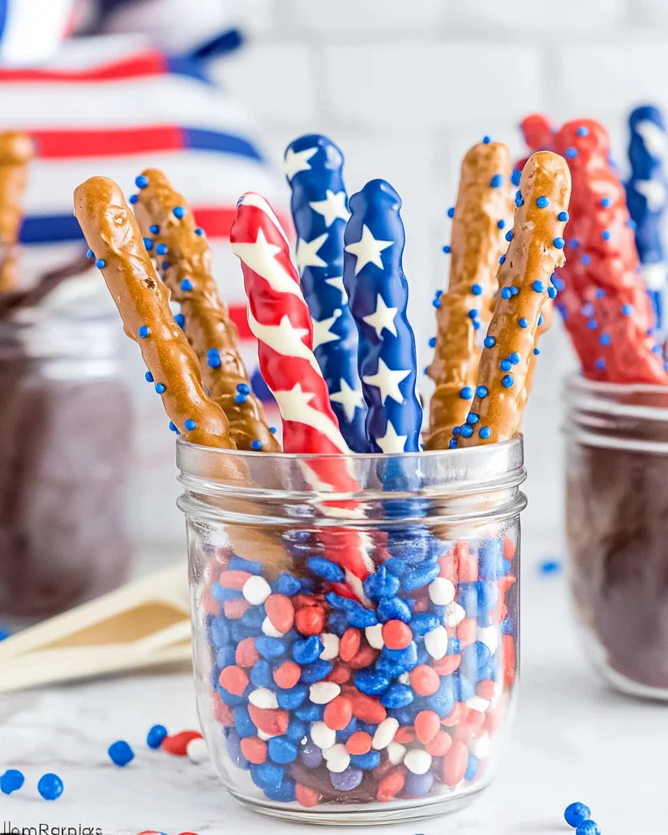 4th of July Chocolate Covered Pretzel Rods 4th