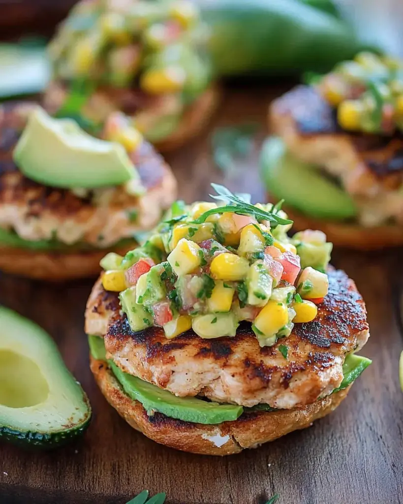 Chicken Burgers with Avocado Corn Salsa