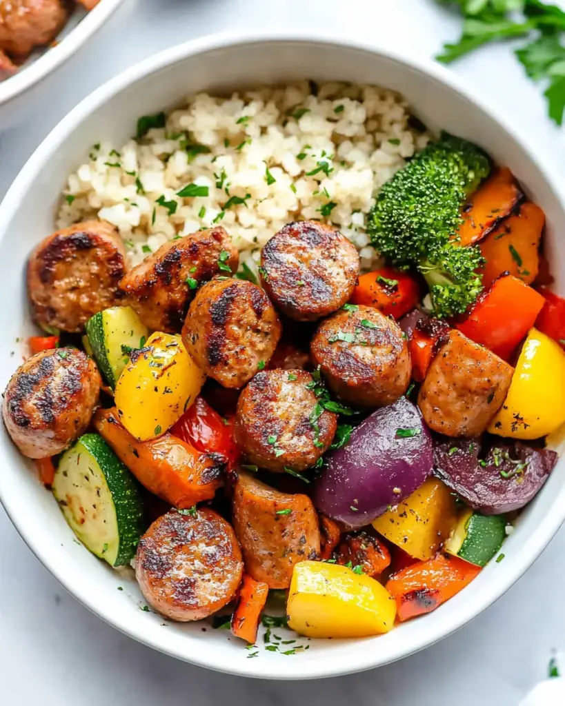 10 Minute Air Fryer Chicken Sausage and Veggies