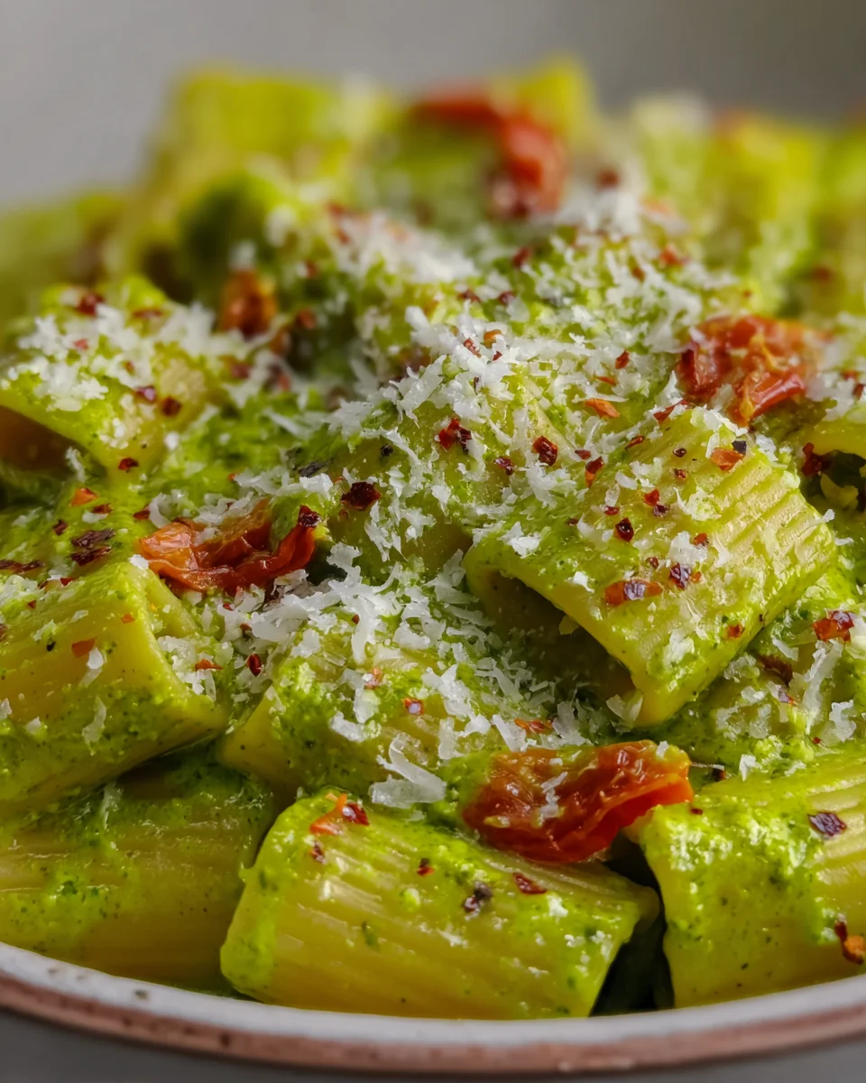 Pesto Rigatoni with Cherry Tomatoes Pesto