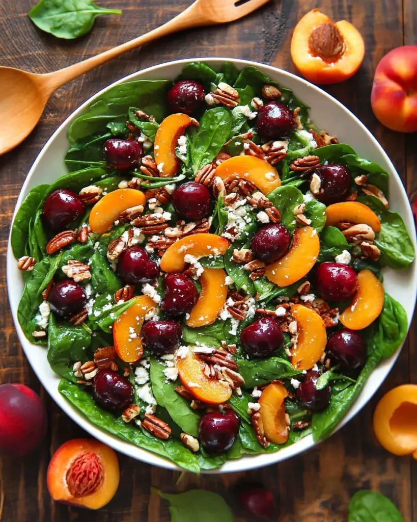 Apricot Salad Apricot Salad with Spinach, Cherries, Pecans, and Feta Cheese