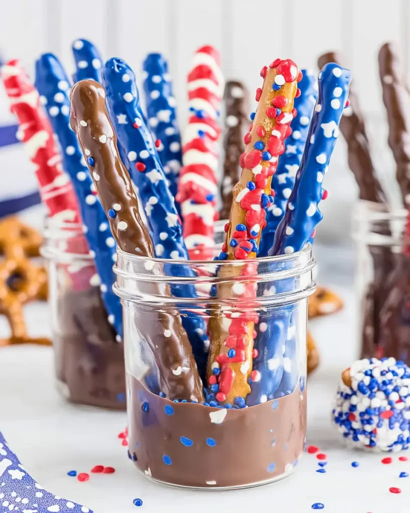 4th of July Chocolate Covered Pretzel Rods 4th of July Chocolate Covered Pretzel Rods